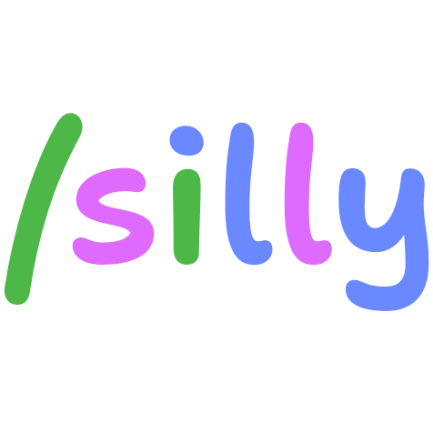 the word (slash) /silly in a mix of purple green and blue with a white drop shadow